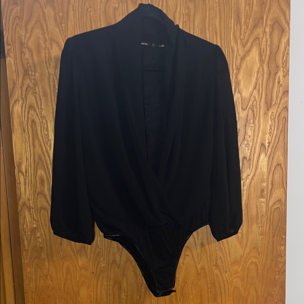 Poetry Black Bodysuit with Long Sleeves